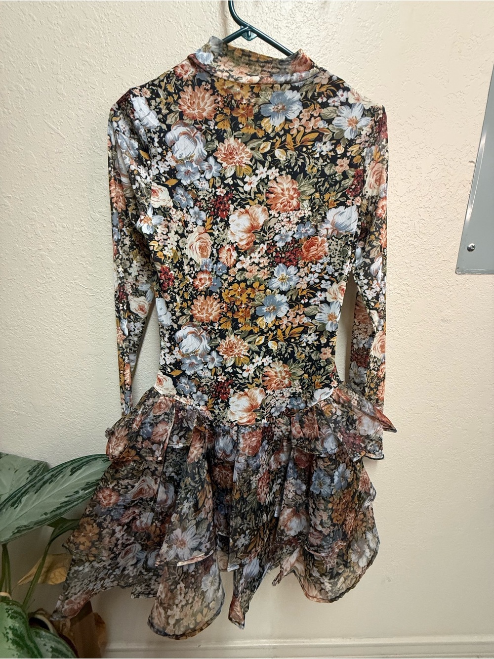 Promesa Floral Long-Sleeve Mock Neck Dress - Black, Rust, Blue, Cream